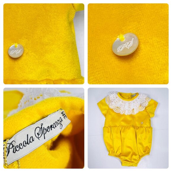 NWT Piccola Speranza Marigold Yellow Lace Ruffle Collar Bubble Romper Outfit 3m - Picture 3 of 11
